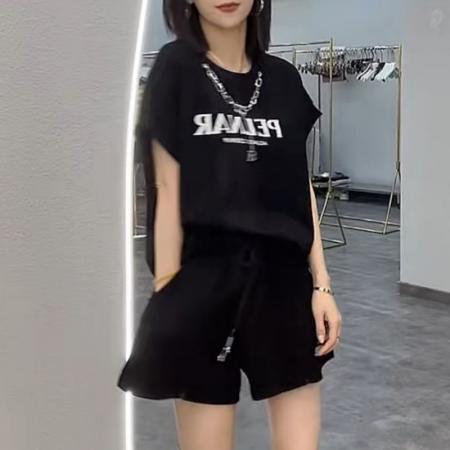 BY16691# 欧洲站休闲运动套装女夏装韩系高级感时尚百搭短袖短裤跑步两件套