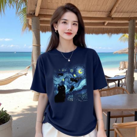 BY16705# 纯棉-棉春夏装短袖T恤女韩版印花