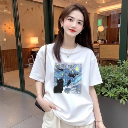 BY16705# 纯棉-棉春夏装短袖T恤女韩版印花