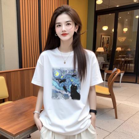 BY16705# 纯棉-棉春夏装短袖T恤女韩版印花