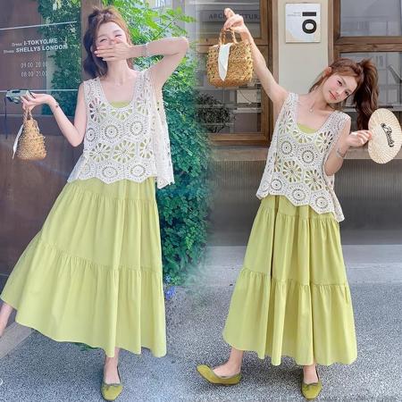 BY16707# 夏装新款小清新吊带连衣裙镂空上衣休闲孕妇两件套装