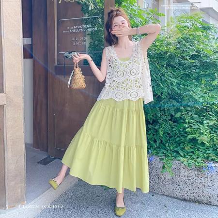 BY16707# 夏装新款小清新吊带连衣裙镂空上衣休闲孕妇两件套装