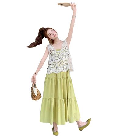 BY16707# 夏装新款小清新吊带连衣裙镂空上衣休闲孕妇两件套装