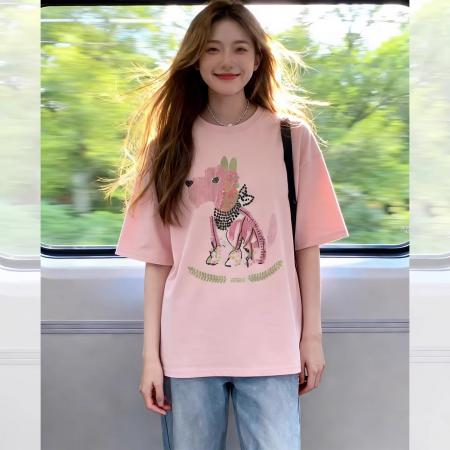 BY16712# 纯棉-棉春夏装短袖T恤女韩版印花
