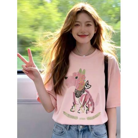 BY16712# 纯棉-棉春夏装短袖T恤女韩版印花