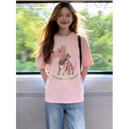 BY16712# 纯棉-棉春夏装短袖T恤女韩版印花