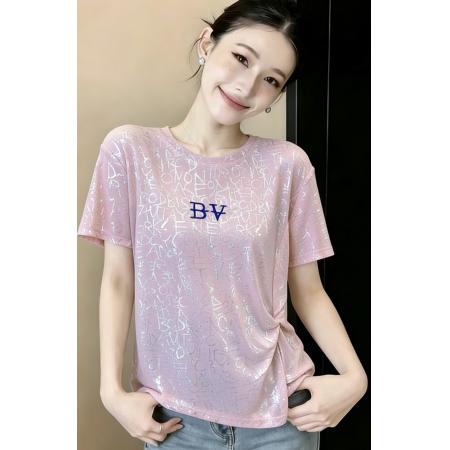 BY16725# 实夏季新款冰丝短袖T恤女韩版烫金亮片字母柔软透气时尚百搭上衣