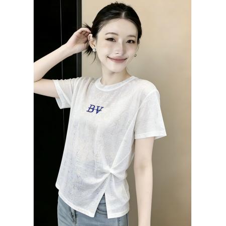 BY16725# 实夏季新款冰丝短袖T恤女韩版烫金亮片字母柔软透气时尚百搭上衣
