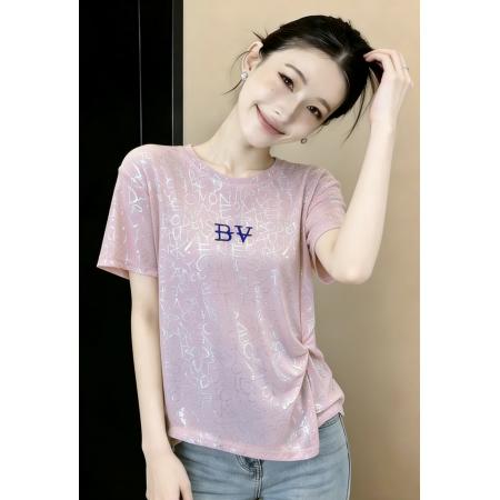 BY16725# 实夏季新款冰丝短袖T恤女韩版烫金亮片字母柔软透气时尚百搭上衣