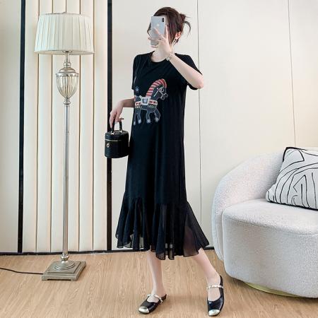 新款大码宽松胖mm洋气显瘦夏装刺绣中长款连衣裙