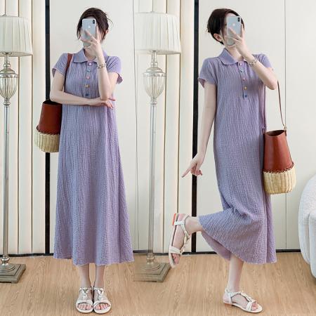 夏季新款短袖大码宽松清凉翻领显瘦中长款连衣裙