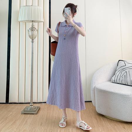 夏季新款短袖大码宽松清凉翻领显瘦中长款连衣裙