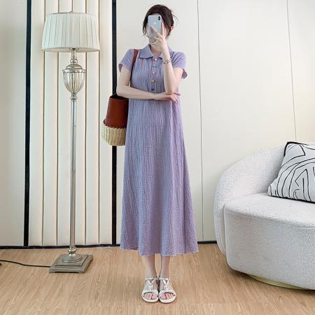 夏季新款短袖大码宽松清凉翻领显瘦中长款连衣裙