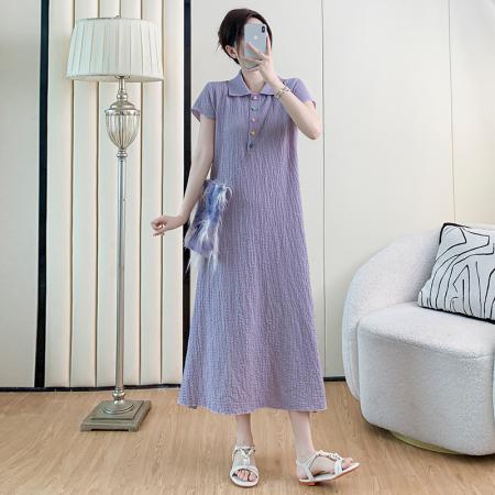 夏季新款短袖大码宽松清凉翻领显瘦中长款连衣裙