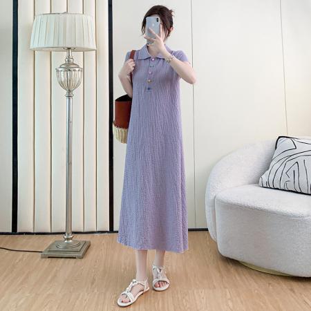 夏季新款短袖大码宽松清凉翻领显瘦中长款连衣裙