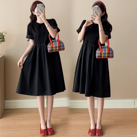 夏季新款赫本风黑色连衣裙韩版宽松大码显瘦A字裙