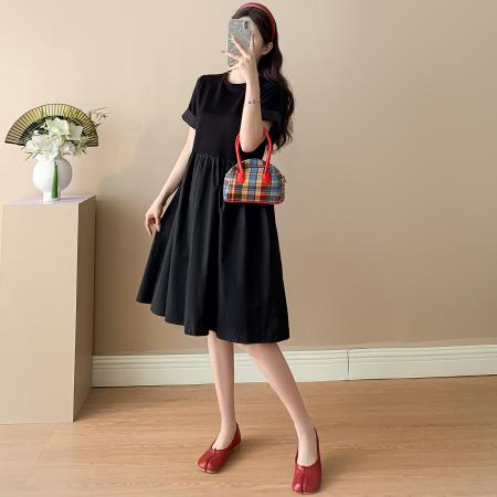 夏季新款赫本风黑色连衣裙韩版宽松大码显瘦A字裙