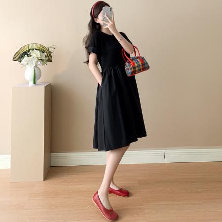 夏季新款赫本风黑色连衣裙韩版宽松大码显瘦A字裙