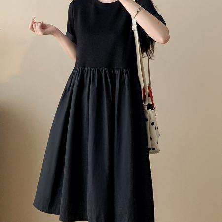 夏季新款赫本风黑色连衣裙韩版宽松大码显瘦A字裙