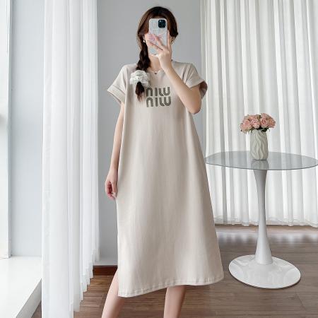 夏季胖MM中长款圆领短袖T恤裙宽松大码连衣裙