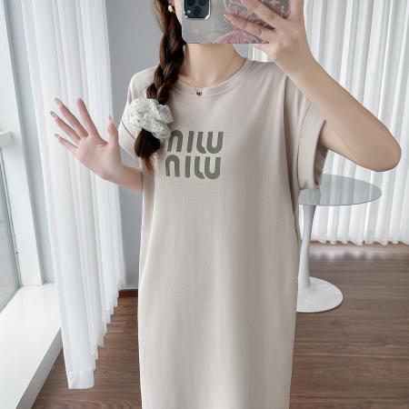 夏季胖MM中长款圆领短袖T恤裙宽松大码连衣裙