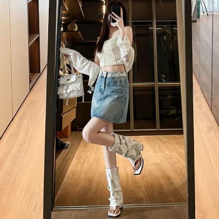 BY16739# 夏季新款时尚潮流防走光蕾丝拼接牛仔裙裤