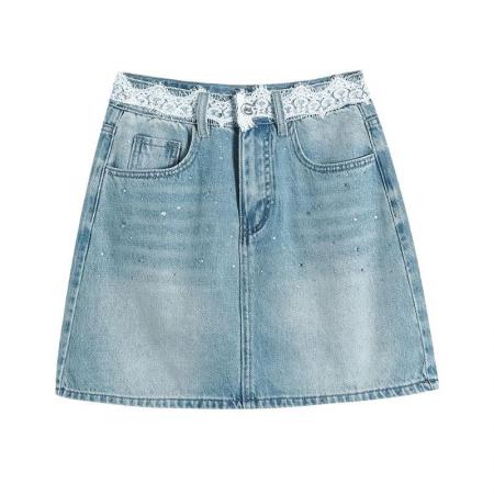 BY16739# 夏季新款时尚潮流防走光蕾丝拼接牛仔裙裤