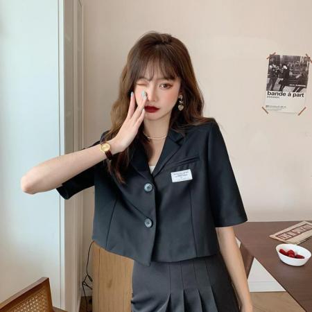 BY16742# 短袖小西装外套女夏季薄款新款网红炸街设计感小个子短款西服