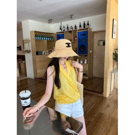 BY16752# 图炸街独特漂亮无袖v领针织背心女新款设计感法式显瘦上衣