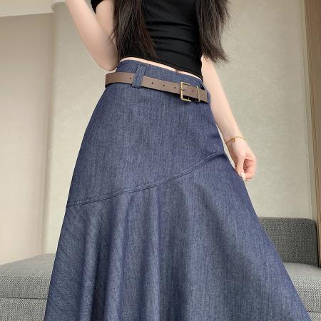 BY16757# 复古不规则半身裙女a字荷叶边中长裙设计感梨形大摆长裙伞裙