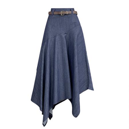 BY16757# 复古不规则半身裙女a字荷叶边中长裙设计感梨形大摆长裙伞裙