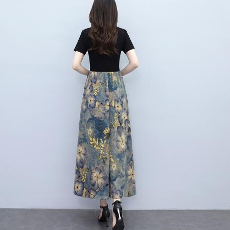 夏季新款装印花连衣裙长款大码胖mm气质收腰显瘦裙子