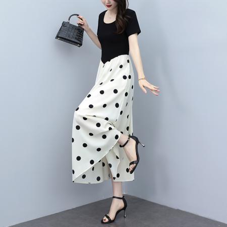 连衣裙夏季新款爆款大码气质显瘦假两件拼接波点长裙子