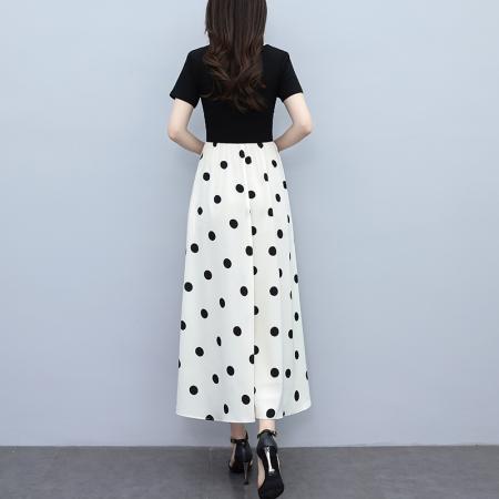 连衣裙夏季新款爆款大码气质显瘦假两件拼接波点长裙子