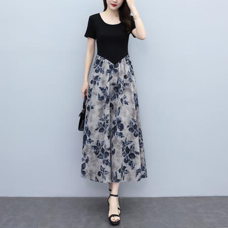 夏季新款装印花连衣裙长款大码胖...