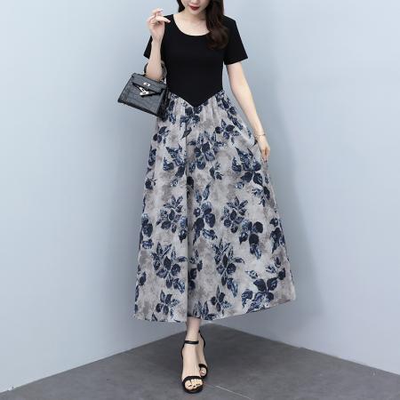 夏季新款装印花连衣裙长款大码胖mm气质收腰显瘦裙子