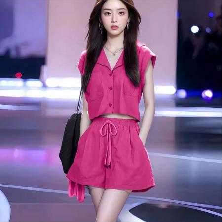 夏季新款盐系小香风时尚套装女显瘦显高上衣小个子短裤两件套