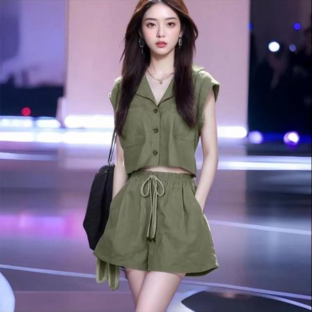 夏季新款盐系小香风时尚套装女显瘦显高上衣小个子短裤两件套