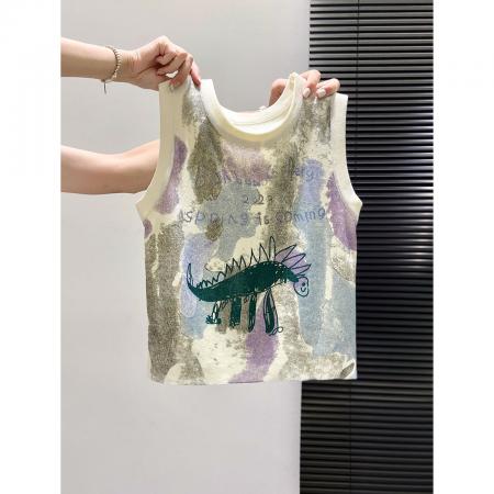 BY16769# 美式复古卡通涂鸦无袖针织背心女夏季新款修身外穿内搭吊带小上衣