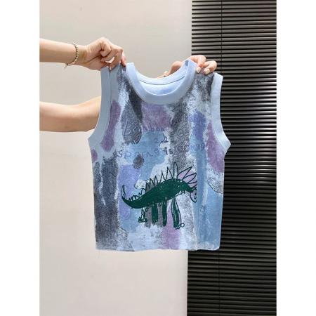 BY16769# 美式复古卡通涂鸦无袖针织背心女夏季新款修身外穿内搭吊带小上衣