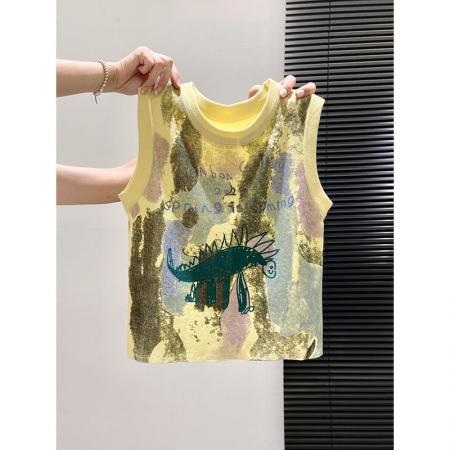 BY16769# 美式复古卡通涂鸦无袖针织背心女夏季新款修身外穿内搭吊带小上衣