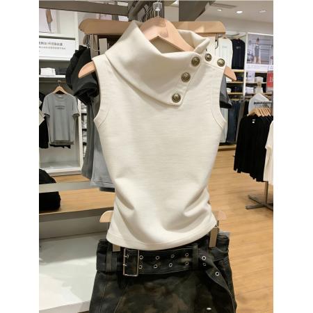 BY16771# 深圳南油女装高领无袖背心女夏季新款收腰显瘦百搭灰杏色上衣