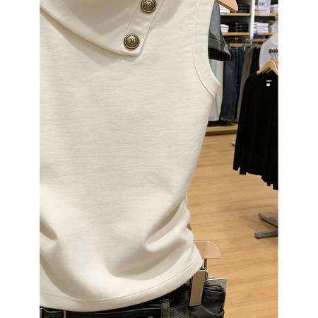 BY16771# 深圳南油女装高领无袖背心女夏季新款收腰显瘦百搭灰杏色上衣