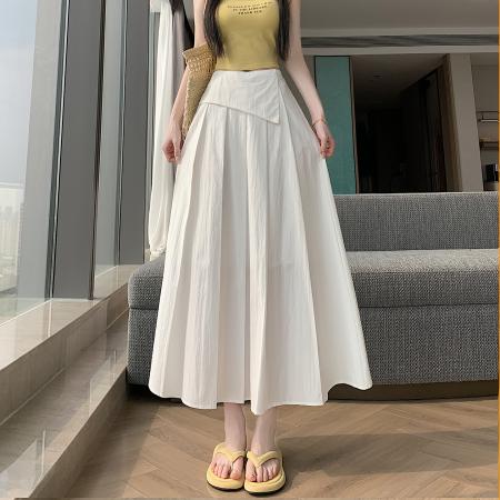 BY16789# 夏韩式腰部收腰遮胯显瘦垂感a字半身长裙大摆伞裙百褶裙