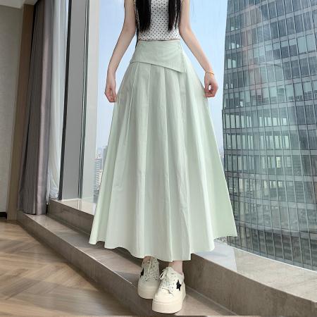 BY16789# 夏韩式腰部收腰遮胯显瘦垂感a字半身长裙大摆伞裙百褶裙