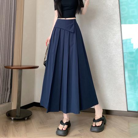 BY16789# 夏韩式腰部收腰遮胯显瘦垂感a字半身长裙大摆伞裙百褶裙