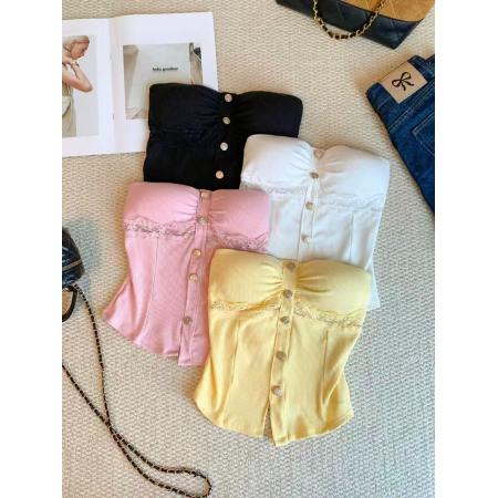 BY16792# 夏季新款性感纯欲风抹胸背心女小众独特设计感蕾丝拼接短款上衣