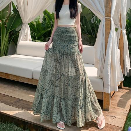 BY16798# 夏碎花雪纺包臀裙女新款韩系甜美气质显瘦中长两穿半身裙