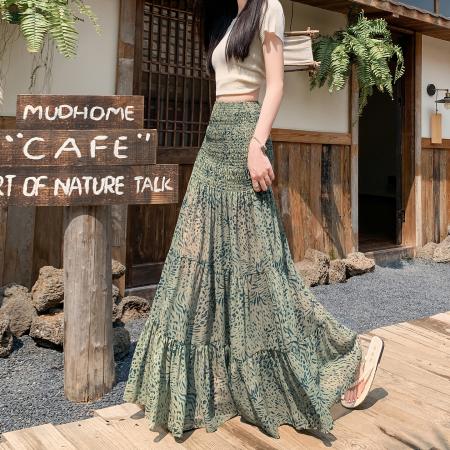 BY16798# 夏碎花雪纺包臀裙女新款韩系甜美气质显瘦中长两穿半身裙