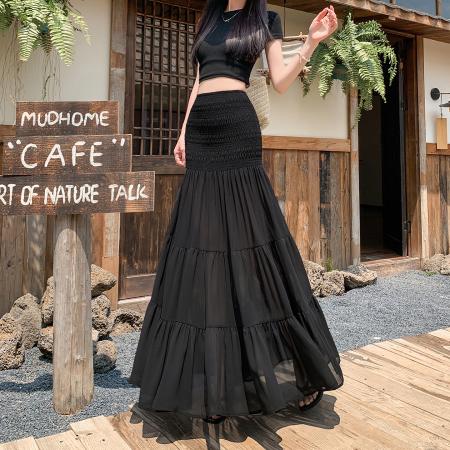 BY16798# 夏碎花雪纺包臀裙女新款韩系甜美气质显瘦中长两穿半身裙